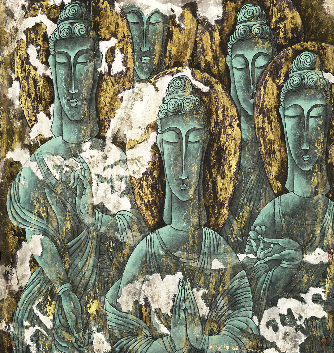 《清净佛国》126x120cm 纸本设色 重彩佛像 2015年